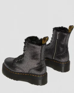 Shop Jadon Metallic Leren Platform Laarzen Met Imitatiebont Voering WOMENS Winterlaarzen|Veterlaarzen