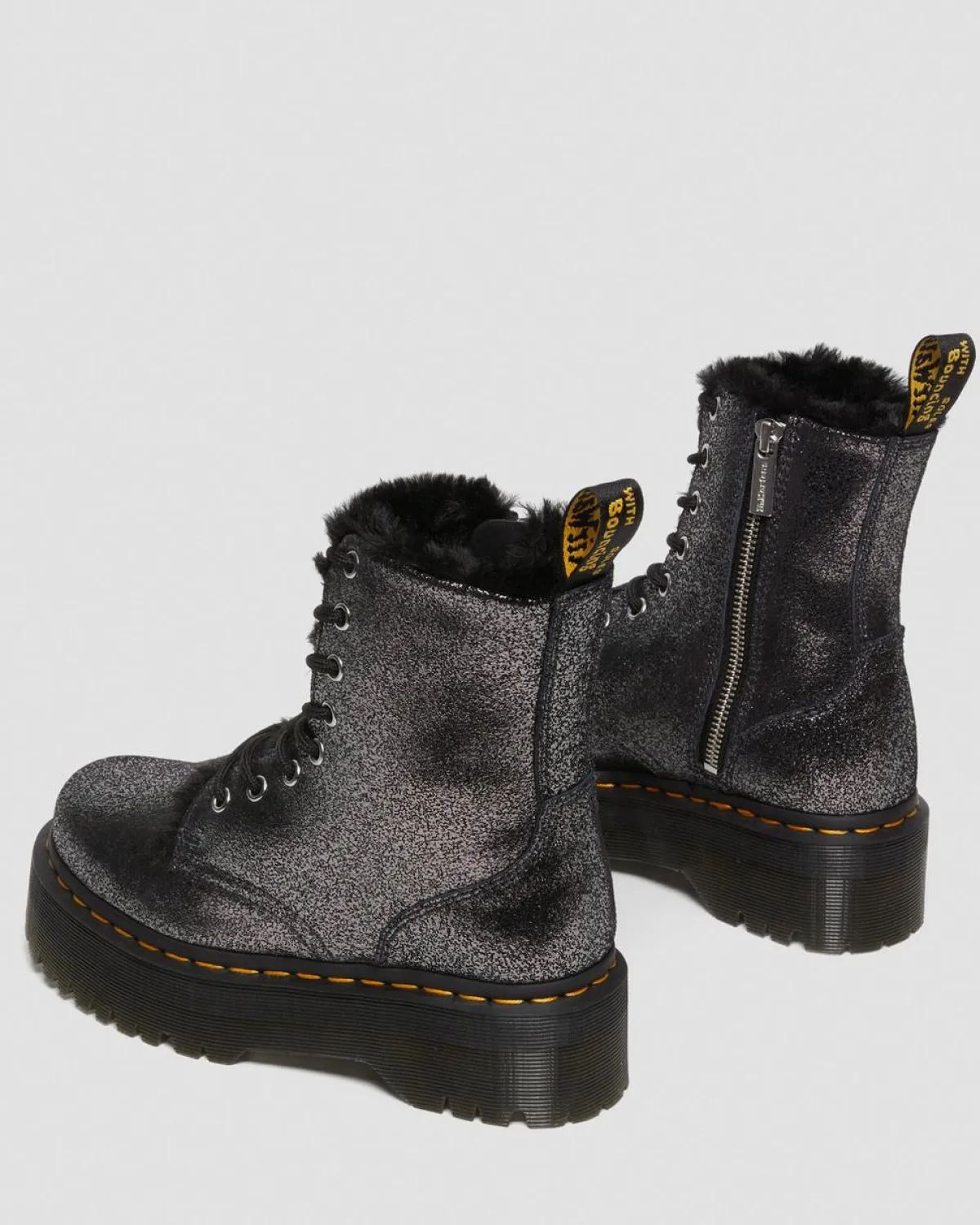 Shop Jadon Metallic Leren Platform Laarzen Met Imitatiebont Voering WOMENS Winterlaarzen|Veterlaarzen