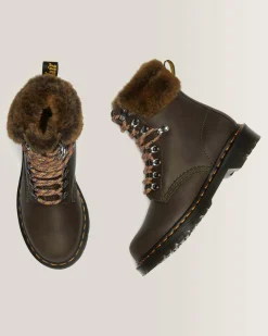 Store 1460 Serena Collar Imitatiebont Gevoerde Enkellaarzen UNISEX Veterlaarzen|Enkellaarzen