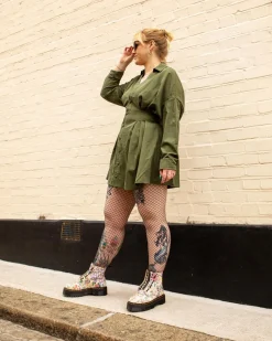 Store Sinclair Leren Platform Laarzen Met Mash Up Bloemenprint UNISEX Veterlaarzen|Enkellaarzen