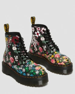 Shop Sinclair Leren Platform Laarzen Met Mash Up Bloemenprint UNISEX Veterlaarzen|Platform Laarzen