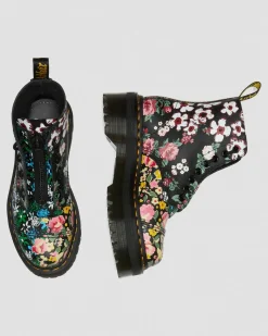 Shop Sinclair Leren Platform Laarzen Met Mash Up Bloemenprint UNISEX Veterlaarzen|Platform Laarzen